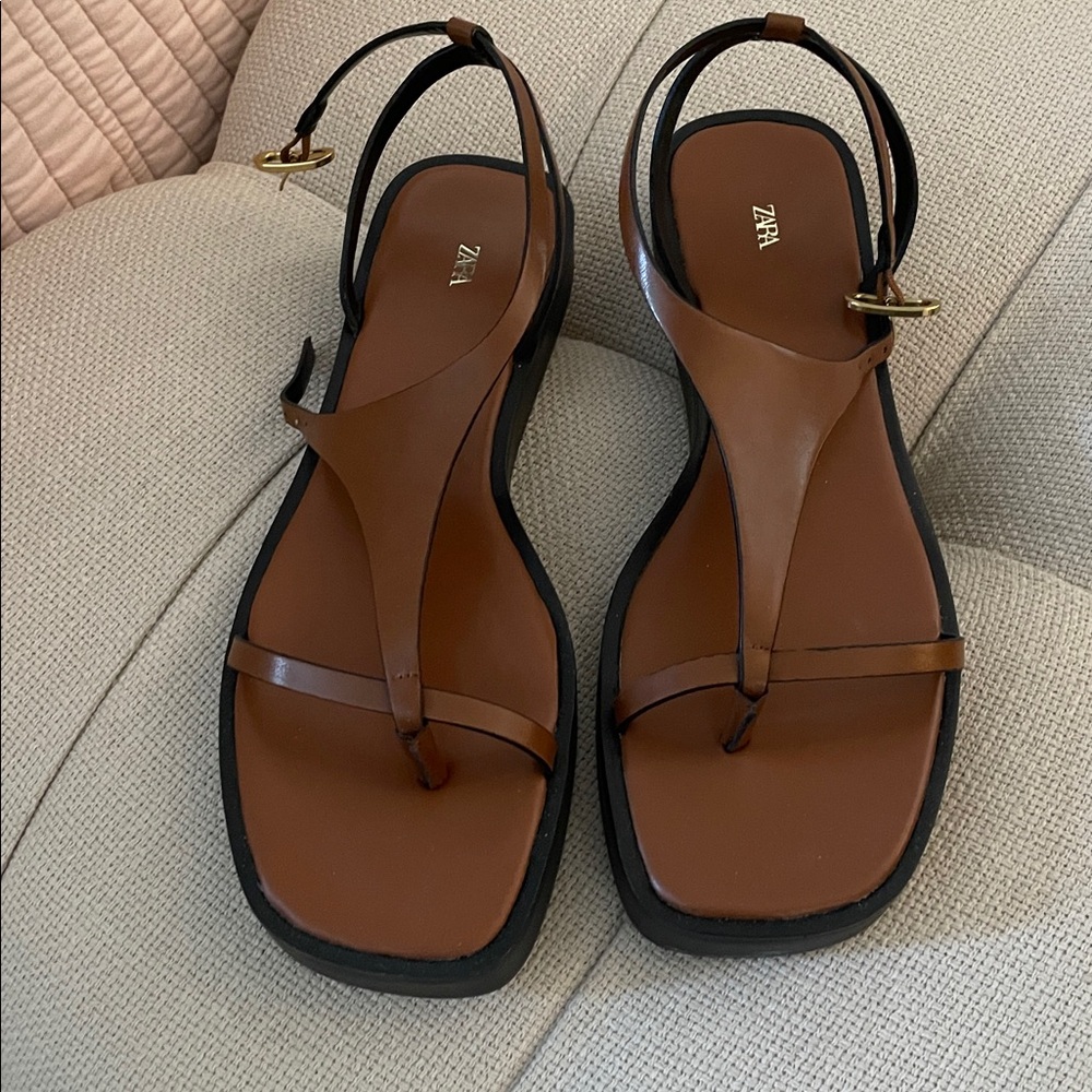 Zara Tan Leather Sandals